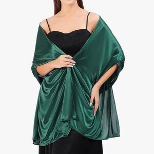 Satin Shawl Scarf Dark Green